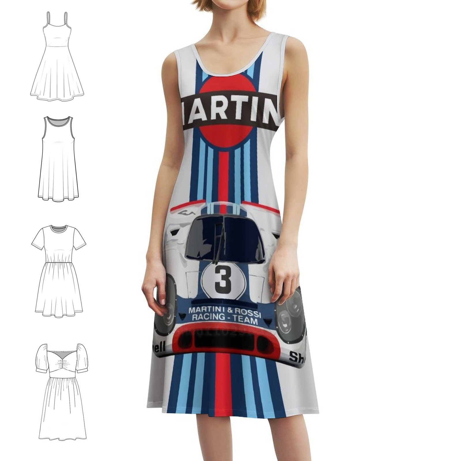 Smocked Dress Women - Racing Stripes-Porsch 917 No 3 Floral