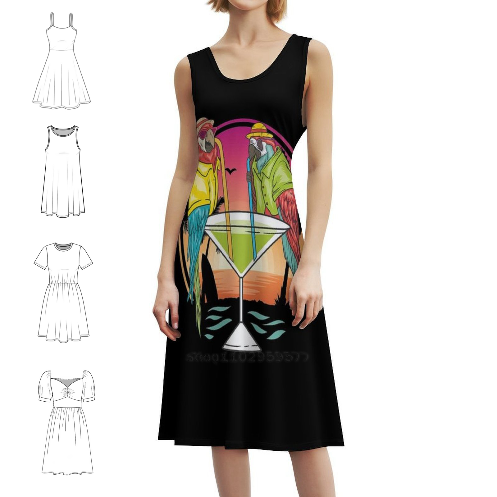 Smocked Dress Women - Parrots Drinking Margarita On Summer Vacation