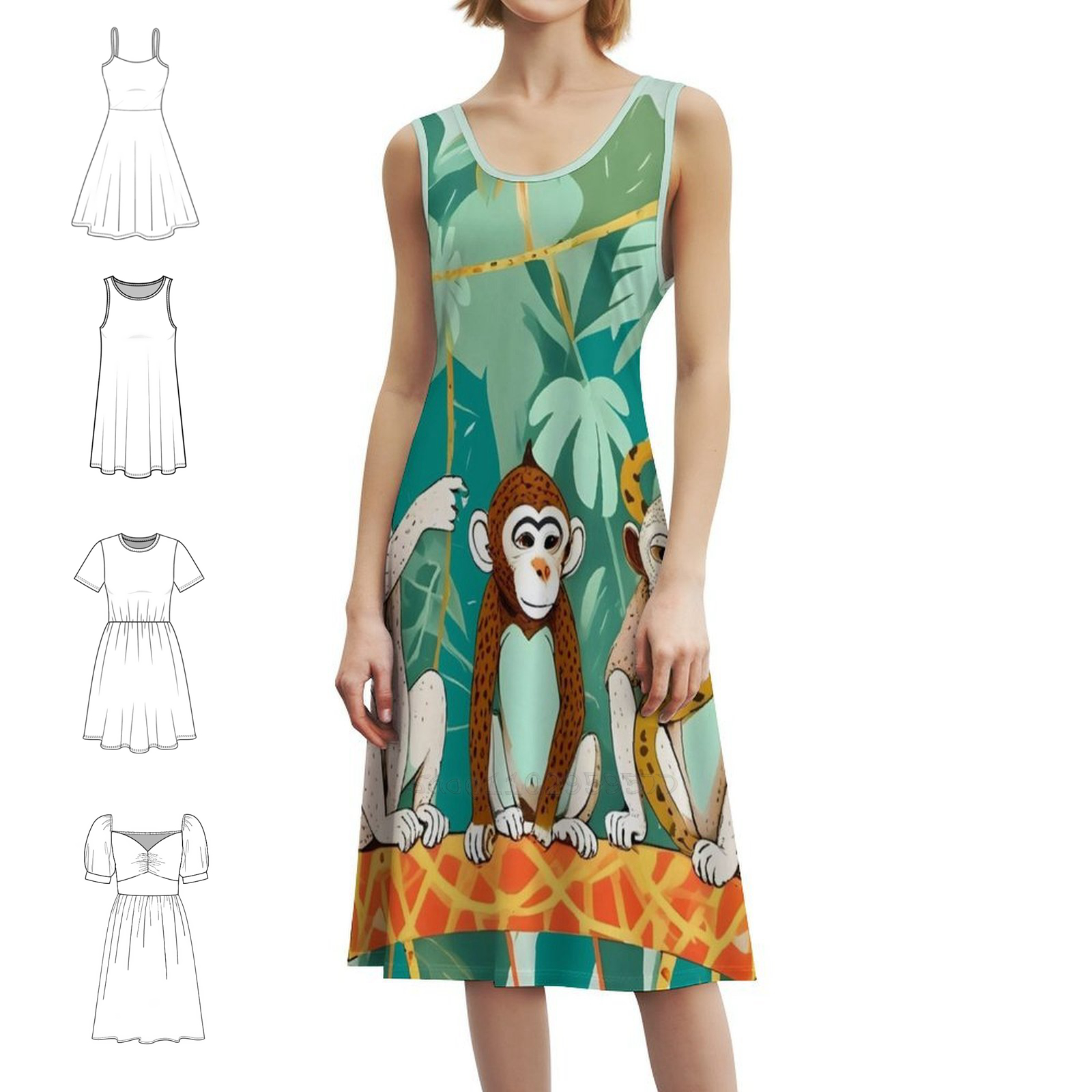 Smocked Dress Women - Play Date Monkeys Jungle Playing Animals