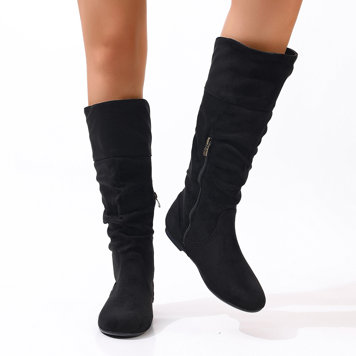 Women'S Fashion Knee High Boots - European and American solid color pleated