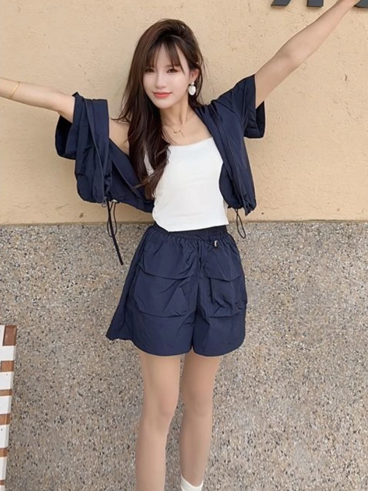 Women'S Fashion Zip Hoodie - Plain Short Sets for Women 2