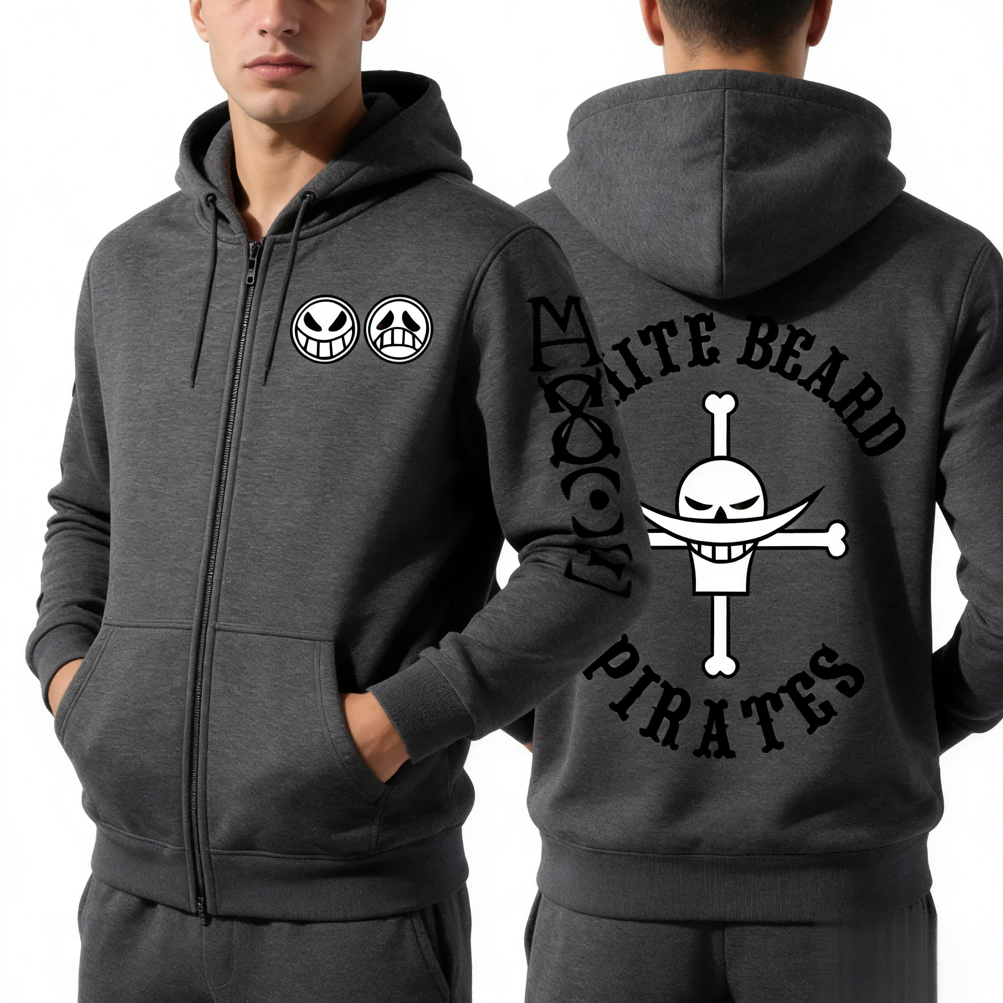 Women'S Fashion Zip Hoodie - Unisex One Piece Skull Graphic Print
