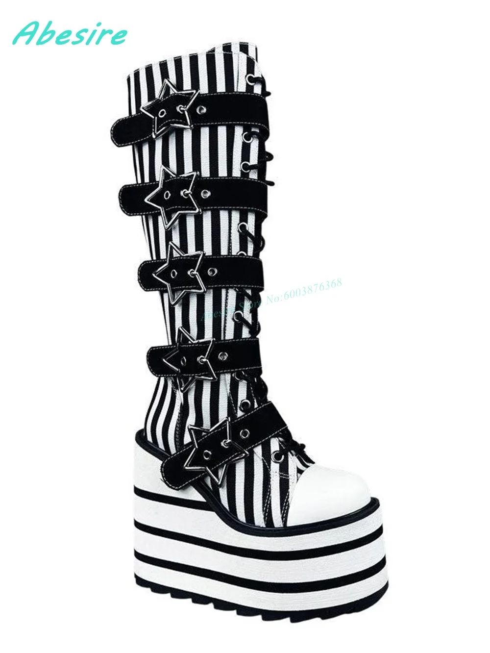 Round Toe Platform White and B - Women'S Fashion Knee High Boots ulasan dan harga