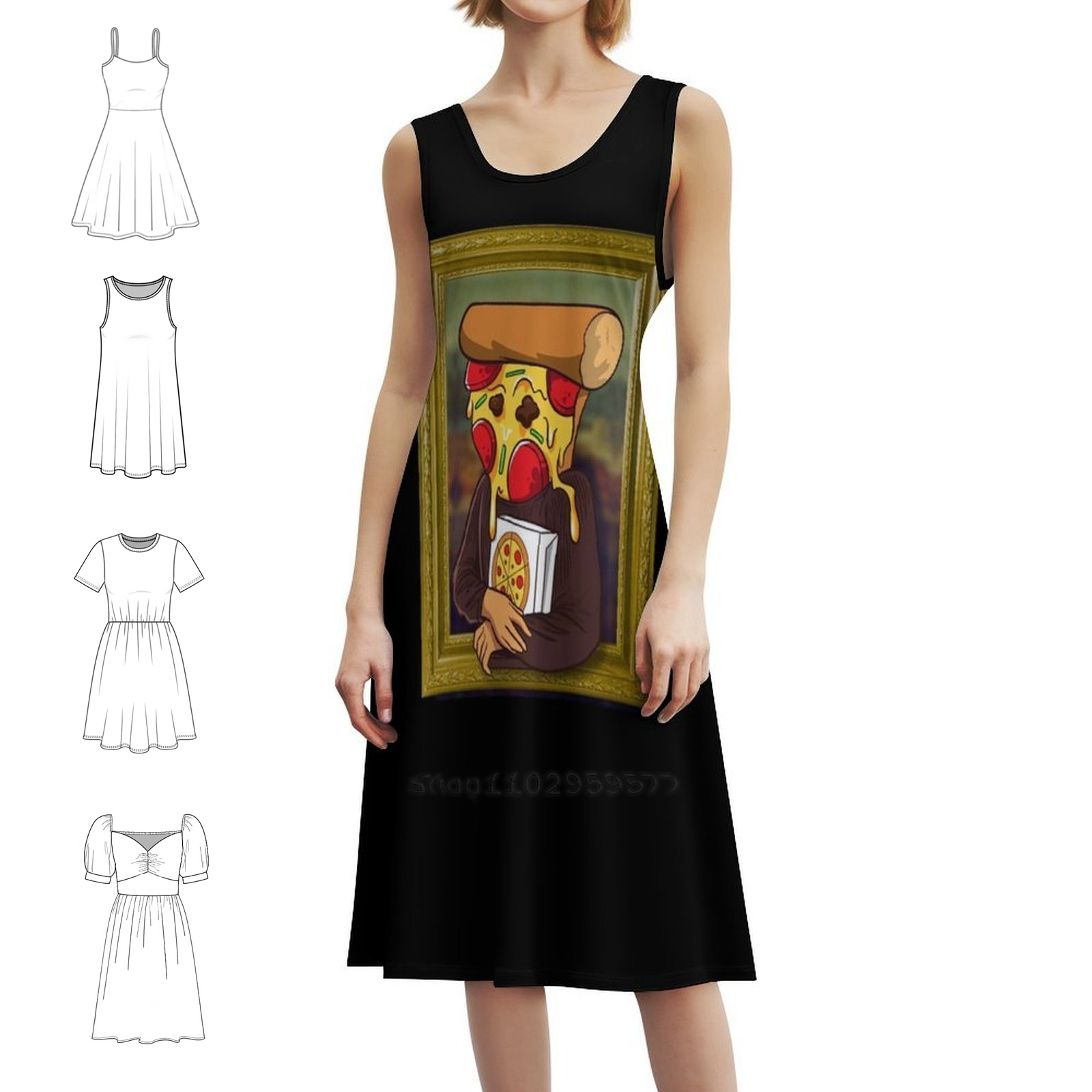 The Pizza Mona Lisa Funny Arti - Smocked Dress Women ulasan dan harga