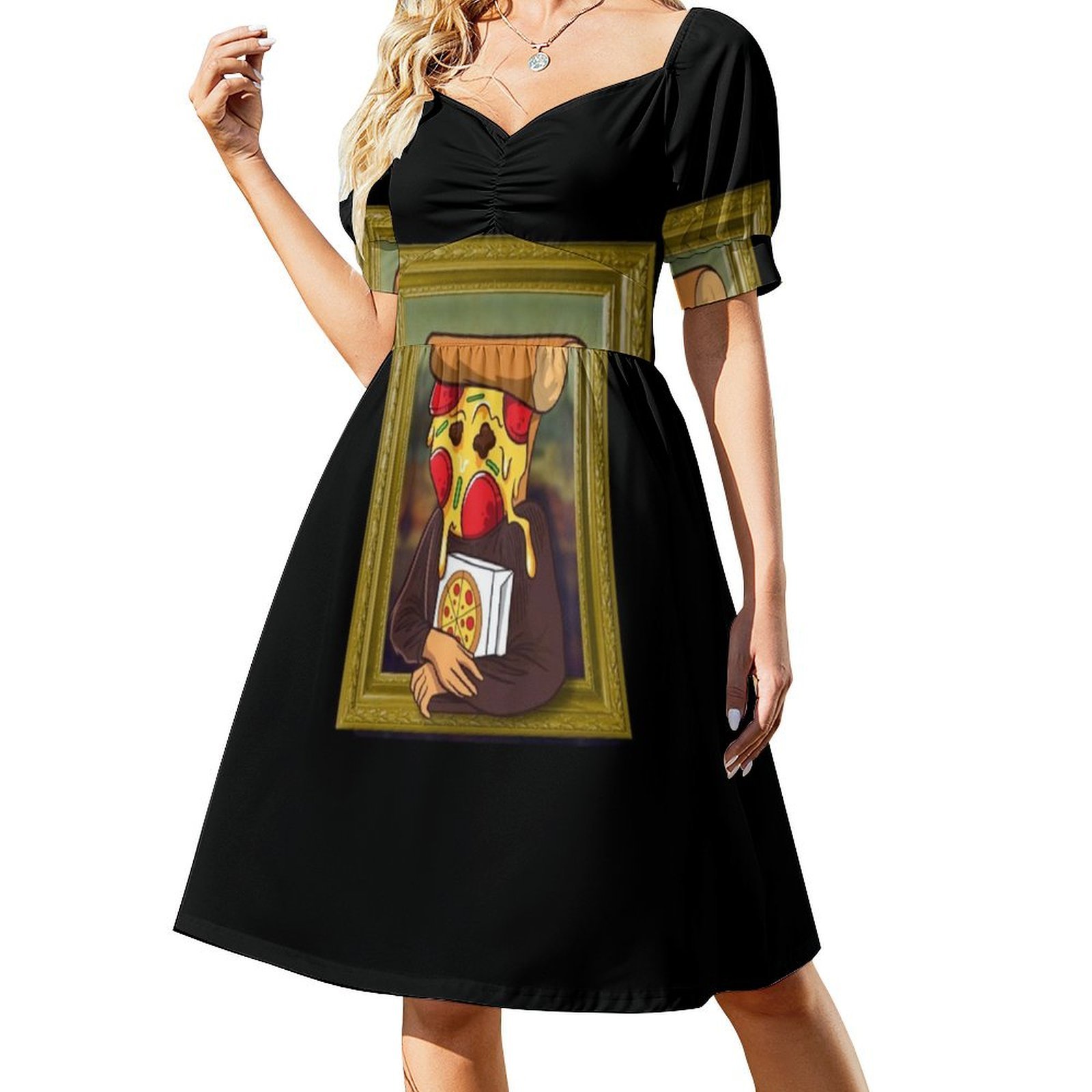 The Pizza Mona Lisa Funny Arti - Smocked Dress Women ulasan dan harga