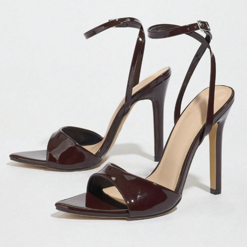 Coffee Patent Leather Heeled S - Women'S Fashion Brand Shoes ulasan dan harga
