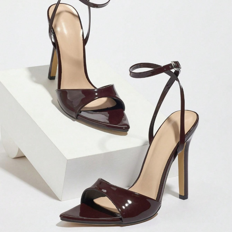 Coffee Patent Leather Heeled S - Women'S Fashion Brand Shoes ulasan dan harga