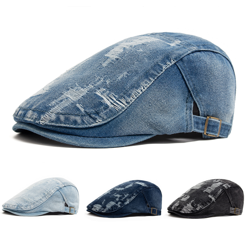 Fashion Men Ripped Denim Beret - Women Fashion Nz ulasan dan harga