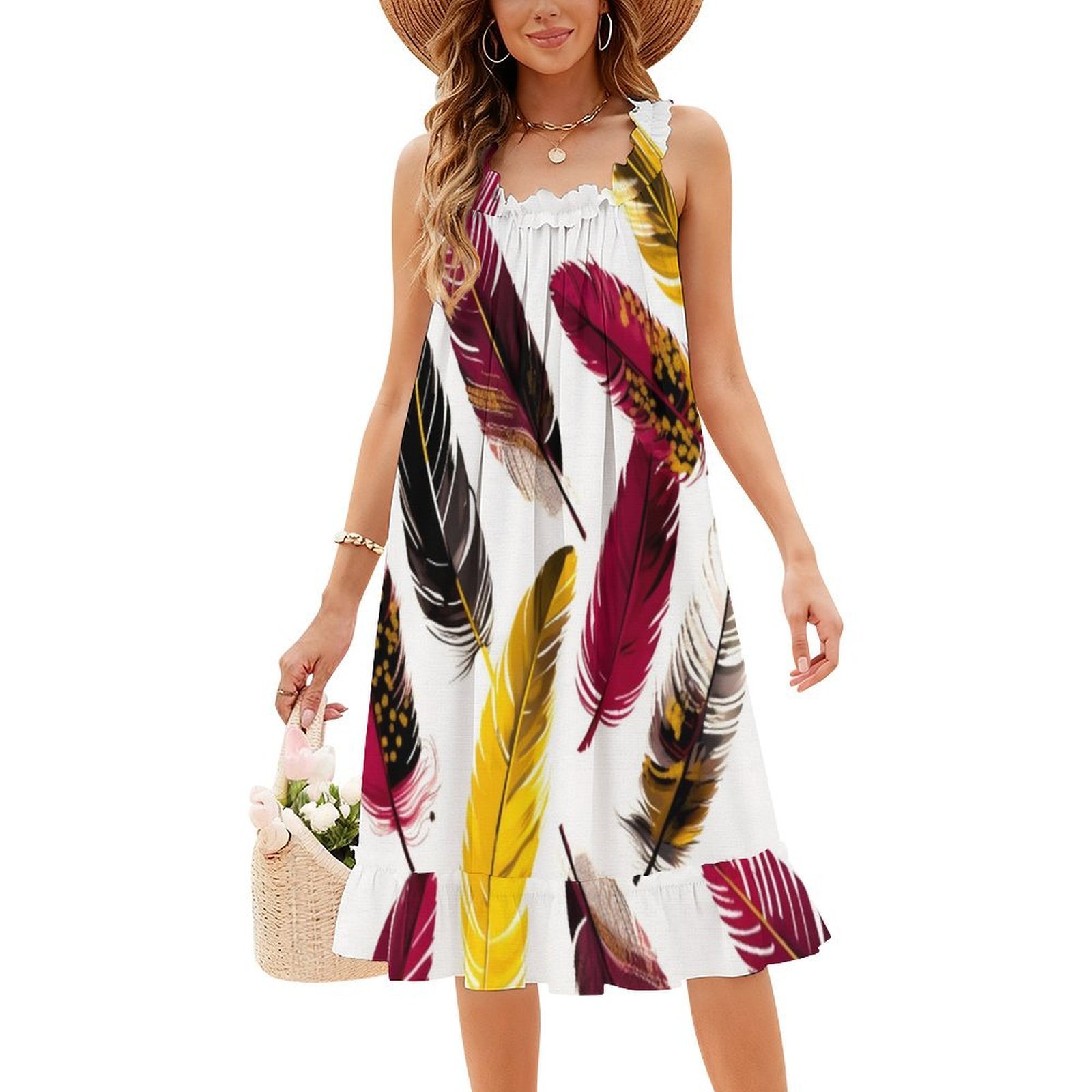 Feathers-Pink Ivory Gold Black - Smocked Dress Women ulasan dan harga