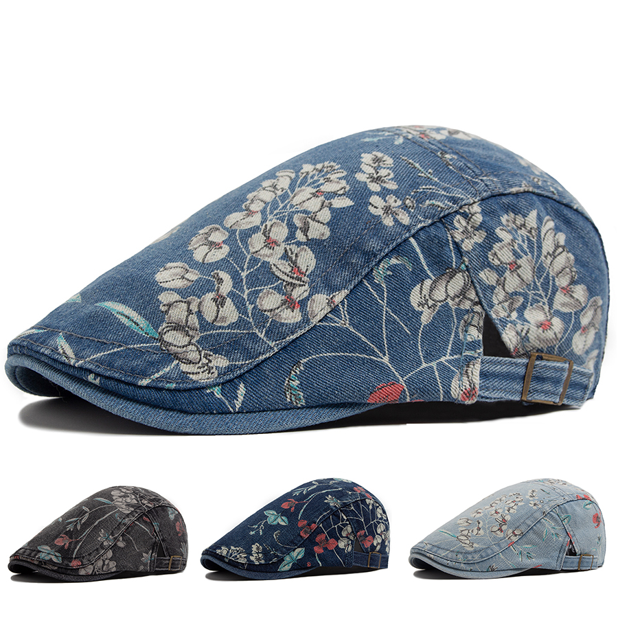 New Vintage Print Denim Beret  - Women Fashion Nz ulasan dan harga