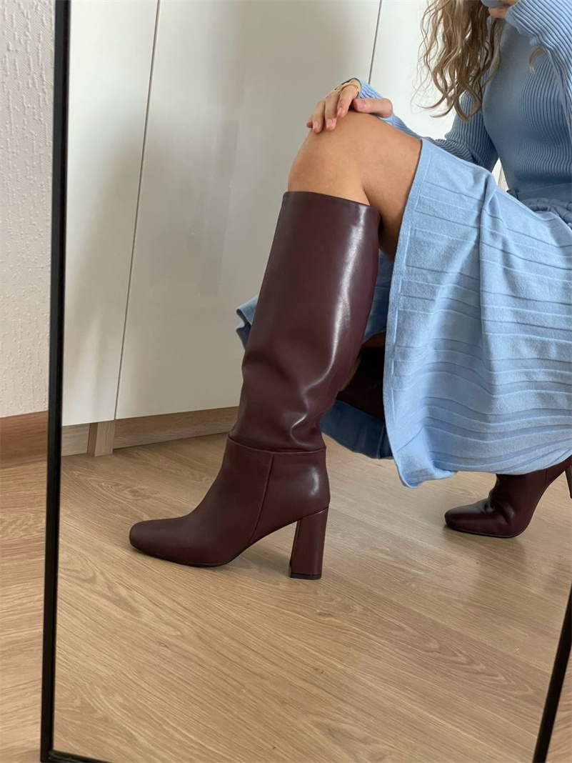 Meotina  Women Genuine Leather - Women'S Fashion Knee High Boots ulasan dan harga