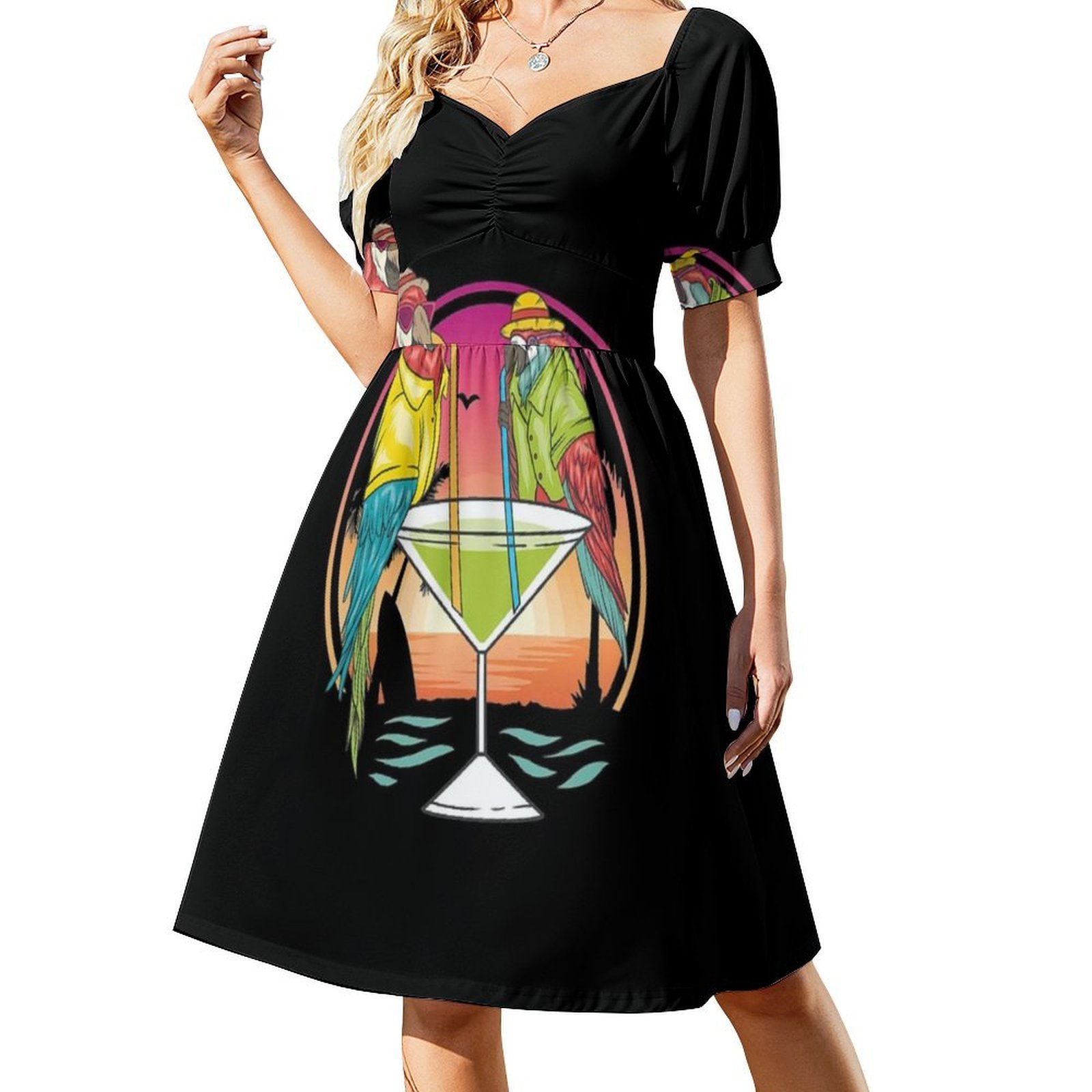Parrots Drinking Margarita On  - Smocked Dress Women ulasan dan harga
