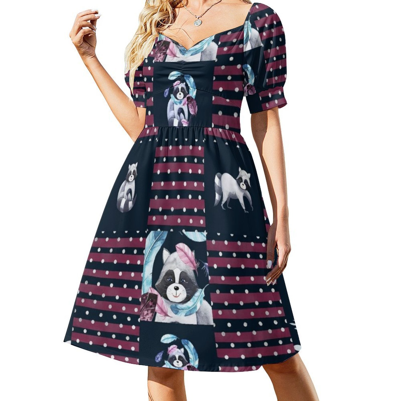 Raccoons Floral Feather Floral - Smocked Dress Women ulasan dan harga