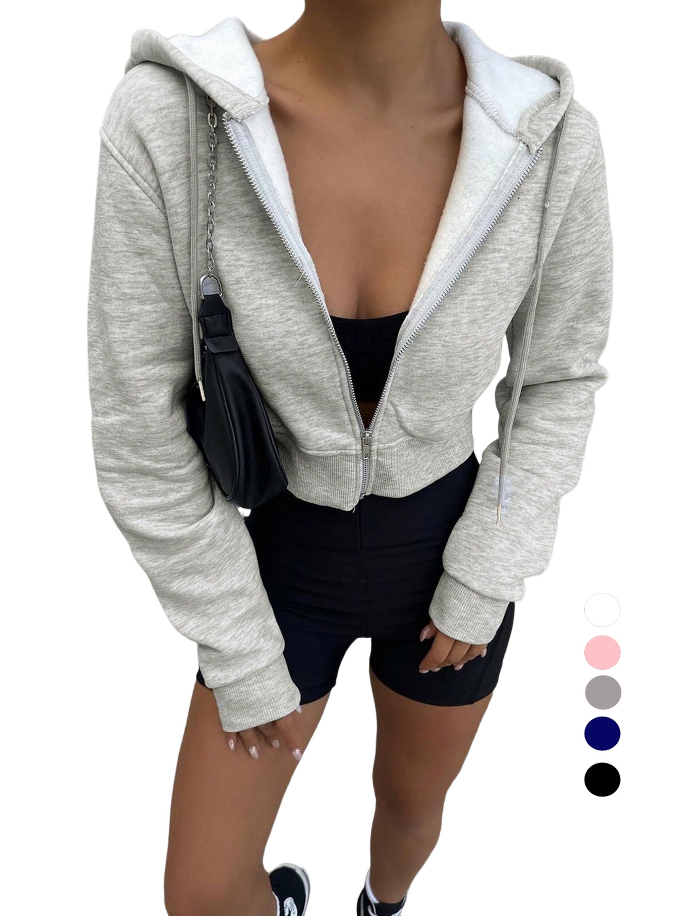 Women's Gray Cropped Zip Up Ho - Women'S Fashion Zip Hoodie ulasan dan harga