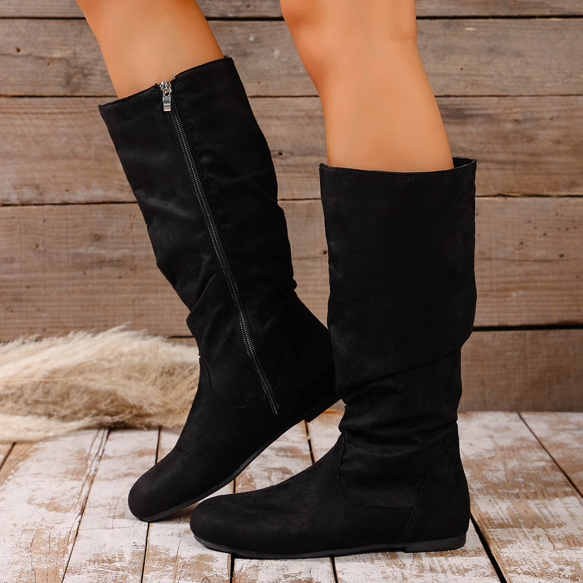 Fashionable New Round Toe Sued - Women'S Fashion Knee High Boots ulasan dan harga