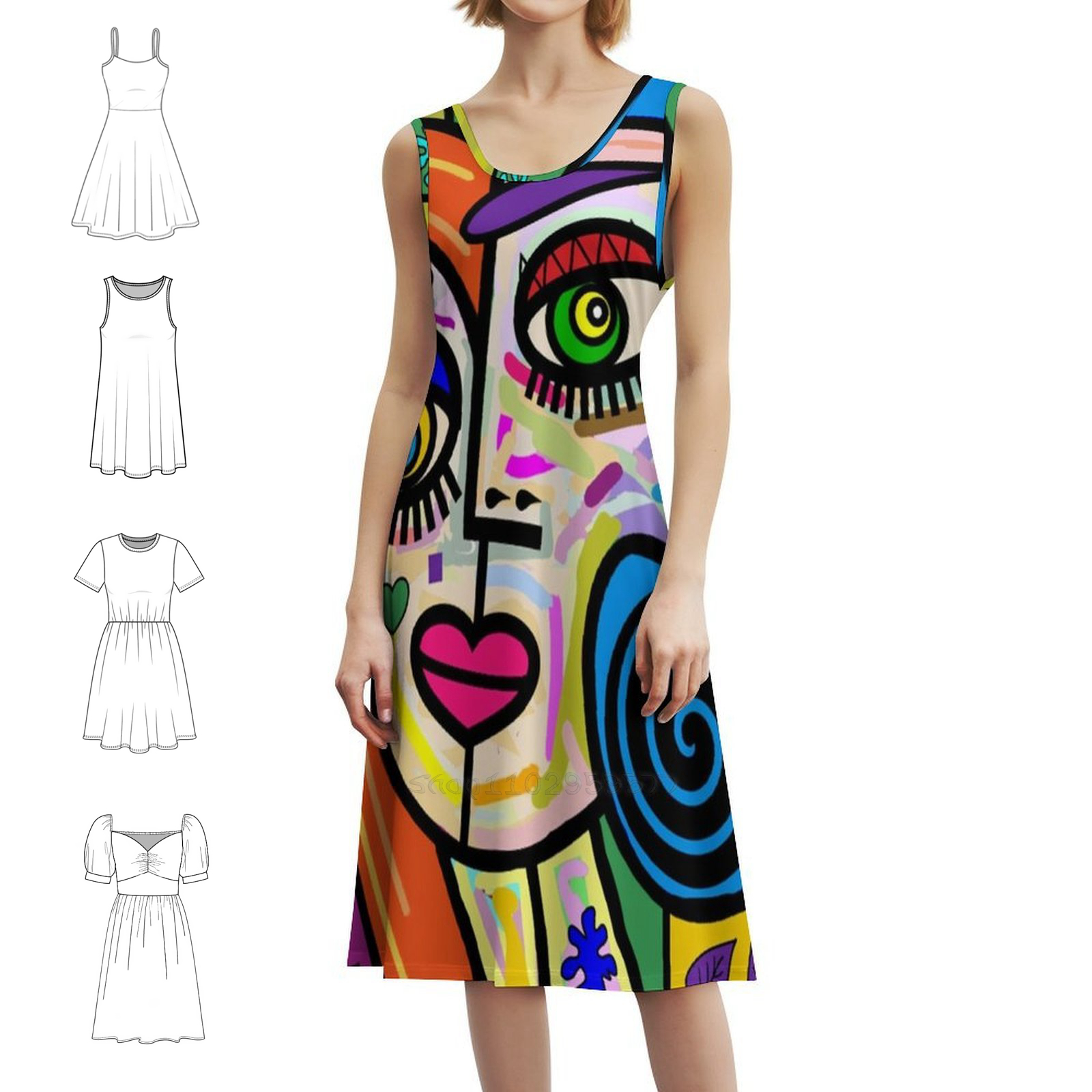 Funky Ladies Abstract Face No  - Smocked Dress Women ulasan dan harga