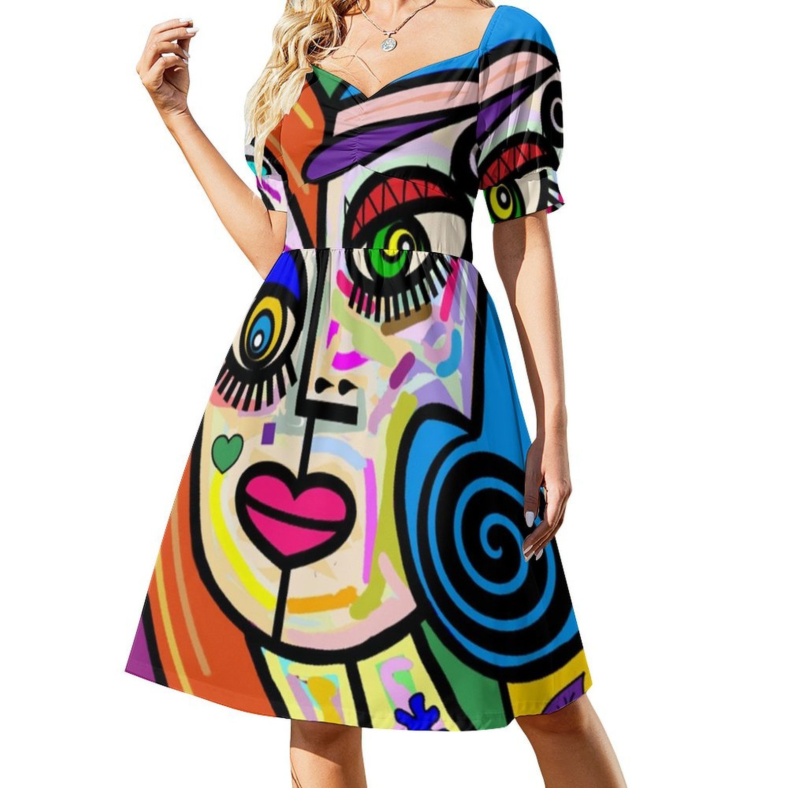 Funky Ladies Abstract Face No  - Smocked Dress Women ulasan dan harga