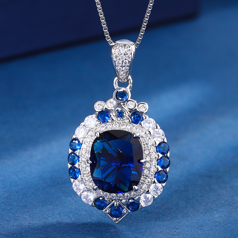 Square Retro Sapphire Pendant  - Women Fashion Nz ulasan dan harga
