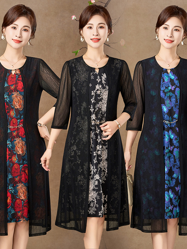 Elegant Mid-Sleeve Mesh Dress  - Women Fashion Over 50 ulasan dan harga