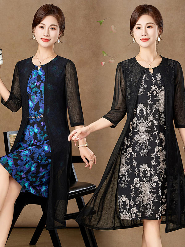 Elegant Mid-Sleeve Mesh Dress  - Women Fashion Over 50 ulasan dan harga