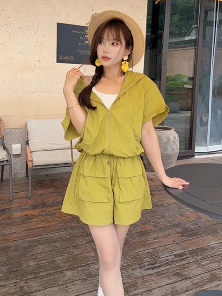 Plain Short Sets for Women 2 P - Women'S Fashion Zip Hoodie ulasan dan harga