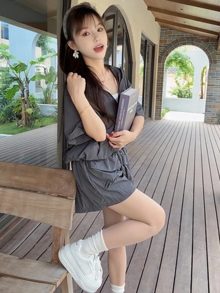 Plain Short Sets for Women 2 P - Women'S Fashion Zip Hoodie ulasan dan harga