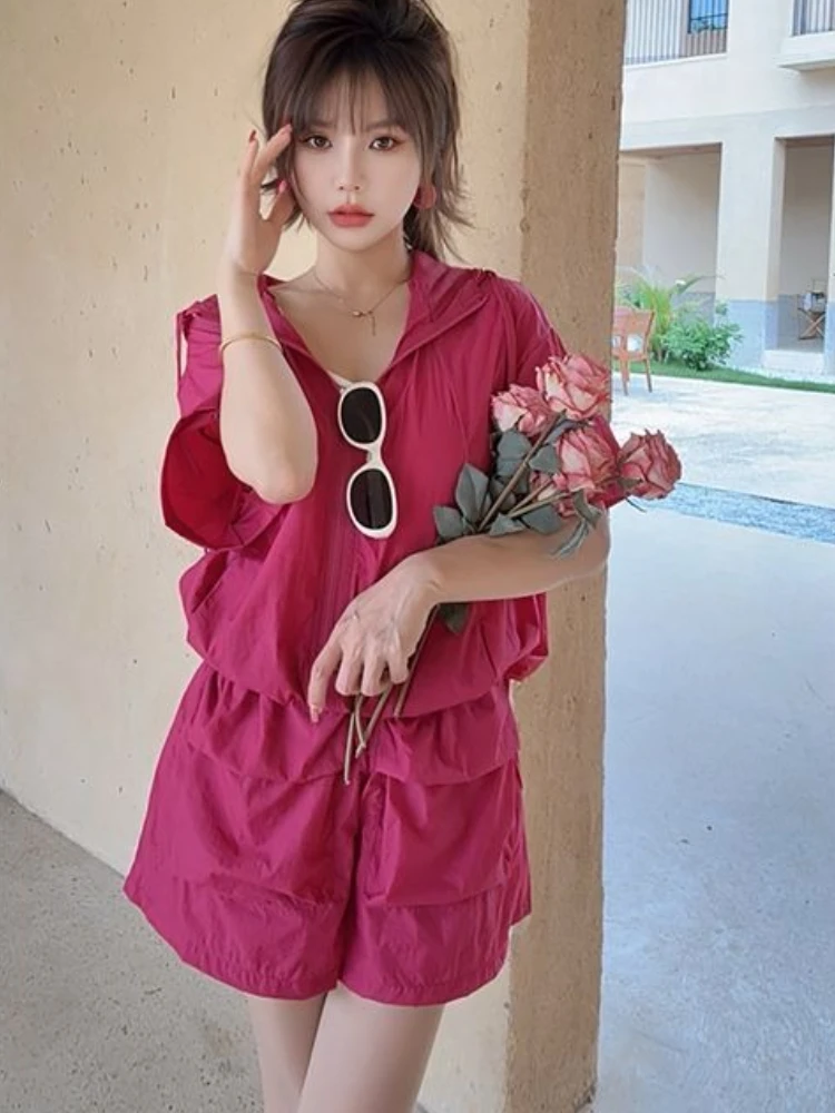 Plain Short Sets for Women 2 P - Women'S Fashion Zip Hoodie ulasan dan harga